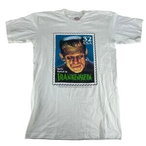 Vintage 90s Boris Karloff Frankenstein USA Monster Stamp T Shirt L/XL Youth